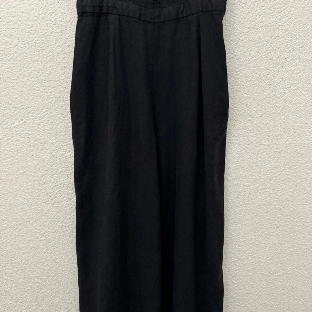 Zara Linen Blend Cropped Wide Leg Sleeveless Jumpsuit Black Size Small